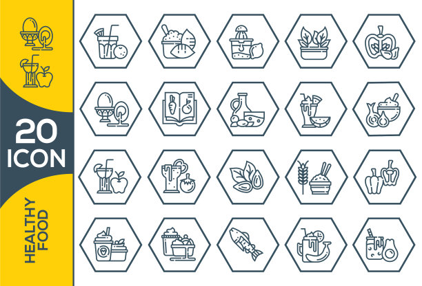 一套细线图标的健康有机食品图片下载
