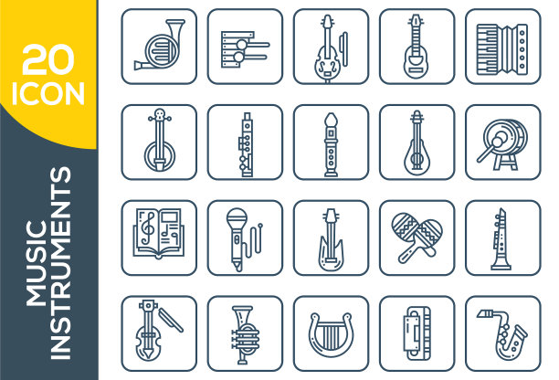 黑色音乐图标设置在灰色简单的音乐集合图片下载