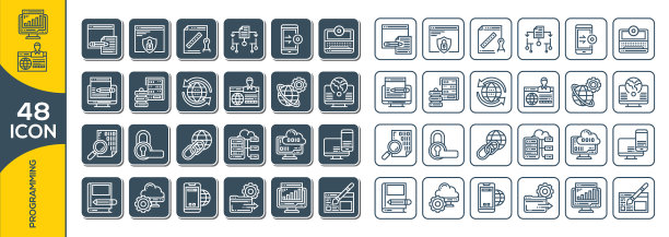 编程和编码图标设置在细线图片下载