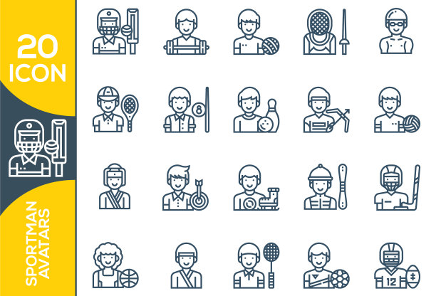 Printsports图标设置运动员的化身细线图片下载