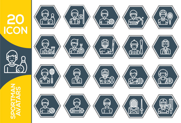 Printsports图标设置运动员的化身细线图片下载