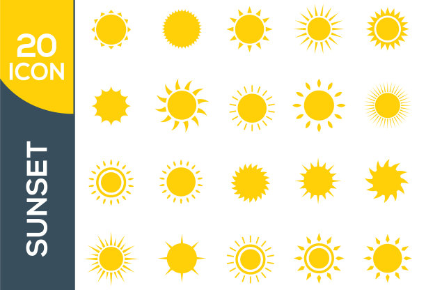 现代细线图标集日落溢价图片下载