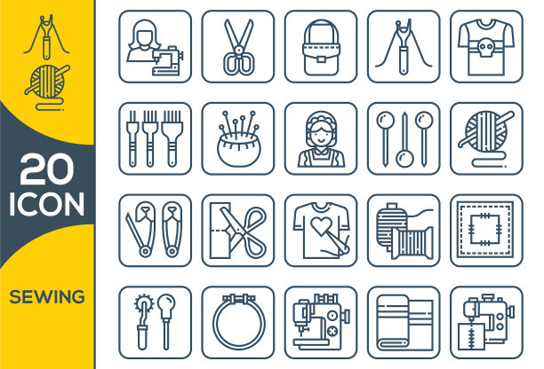 缝纫设备和针线活图标设置简单图片下载