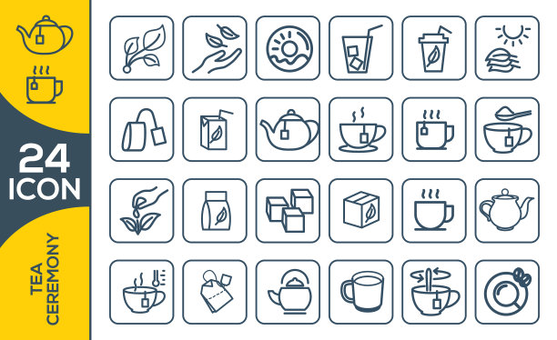 简单的设置咖啡和茶相关的线条图标图片下载