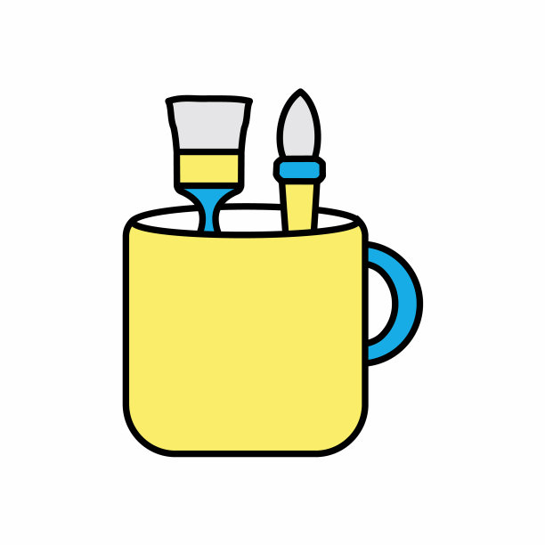 图标的马克杯与设计工具-黄色的月亮风格图片下载