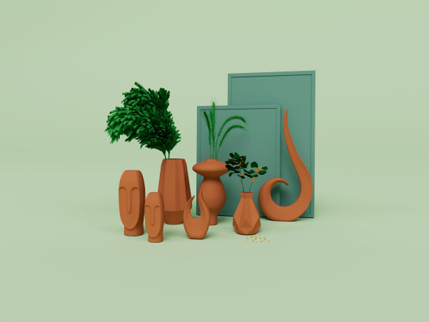 彩色房屋装饰材料的3d渲染孤立在粉彩背景，3d背景最小的场景图片下载