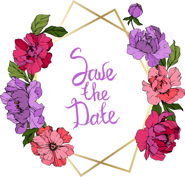 粉紫牡丹刻花水墨画框图片下载