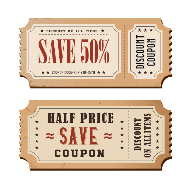 折扣优惠券销售代金券标签复古风格图片下载