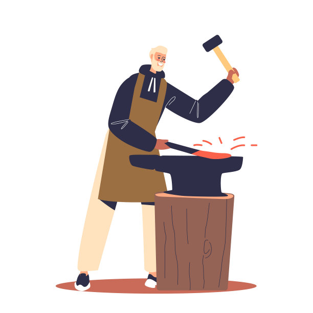 铁匠在锻炉中用大锤打铁图片下载