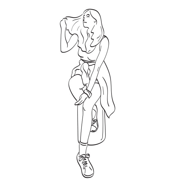 线条艺术全长的女人与长头发图片下载