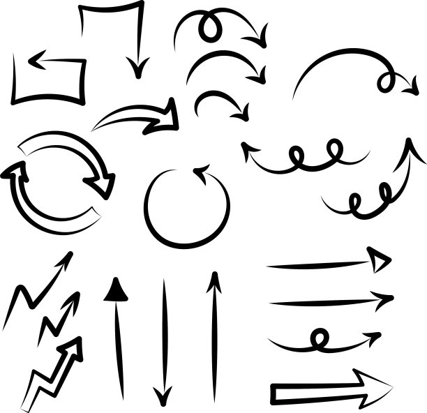 一套手绘箭头涂鸦在白色图片下载