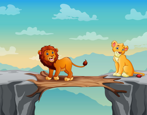 卡通两只狮子轮流穿过图片下载