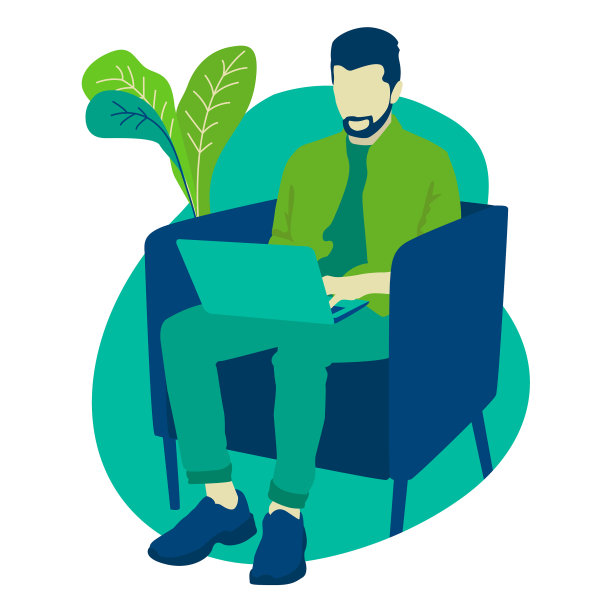 男人放松地坐着看笔记本电脑图片下载