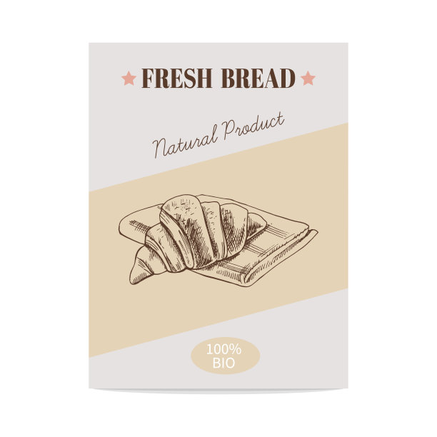 矢量手绘牛角面包海报。面包插图。用于印刷、标签、包装的图标和元素。图片下载