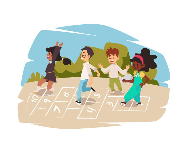 儿童跳房子游戏操场黑白图片下载