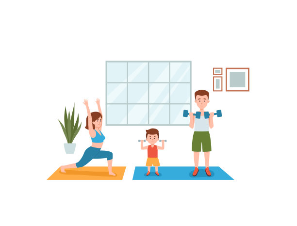 妈妈、爸爸和孩子做体育锻炼图片下载