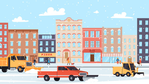 城市冬季服务车清洁道路图片下载