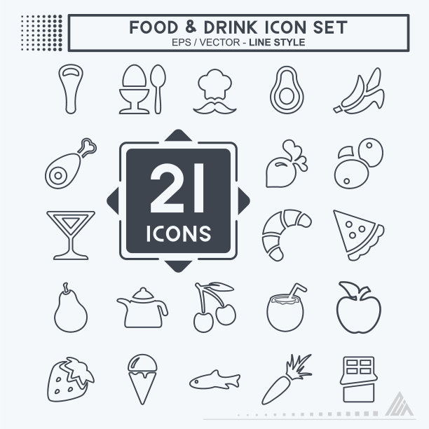 图标设置食品饮料线风格图片下载