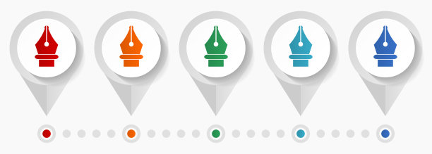 钢笔概念矢量图标，可编辑的信息图表模板，一套彩色平面设计指针图片下载