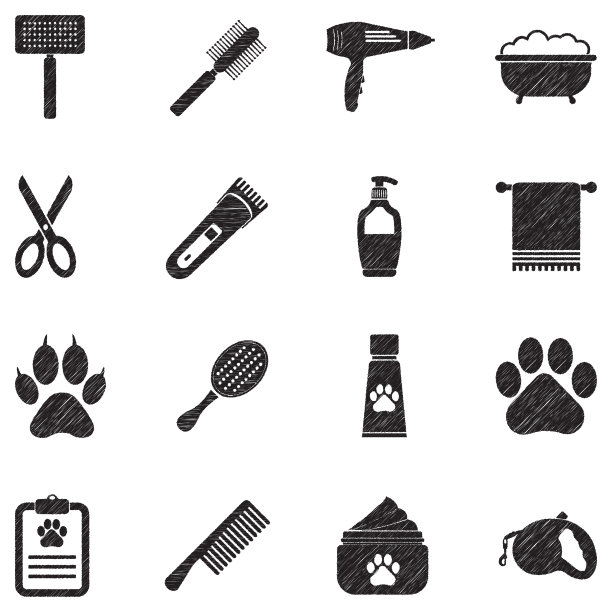 宠物美容图标。黑色涂鸦设计。矢量插图。图片下载