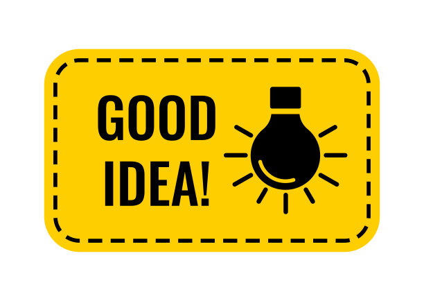 好主意与灯泡徽章矢量图标。图片下载