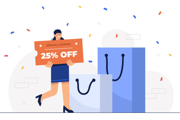 年轻女子持有优惠券打折购物图片下载