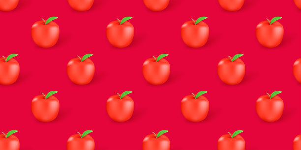 无缝背景与红苹果。三维矢量无缝图案图片下载