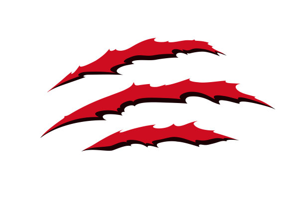 野生动物的爪子抓伤。红色的猫抓痕孤立在白色背景。矢量图图片下载