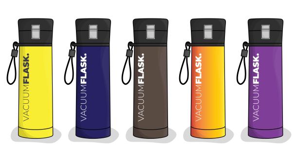 保温瓶模板采用黄色、深蓝色、黑色、紫色和橙色渐变色设计图片下载