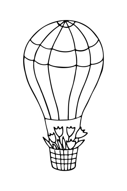 在热气球上画一篮郁金香。图片下载