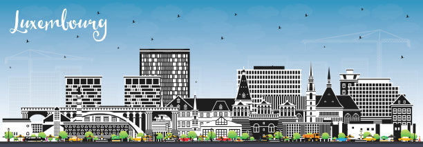 拥有彩色建筑和蓝天的卢森堡城市天际线。图片下载