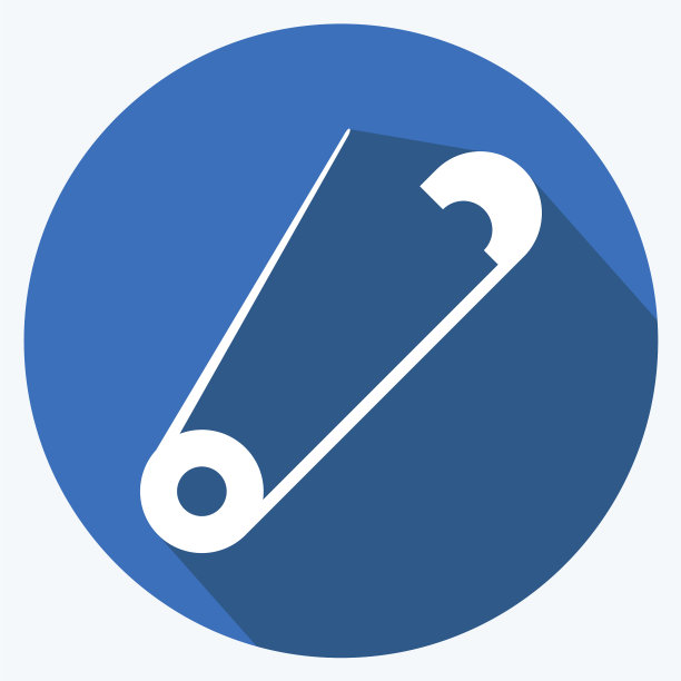 打开安全别针图标在时尚的长阴影风格图片下载