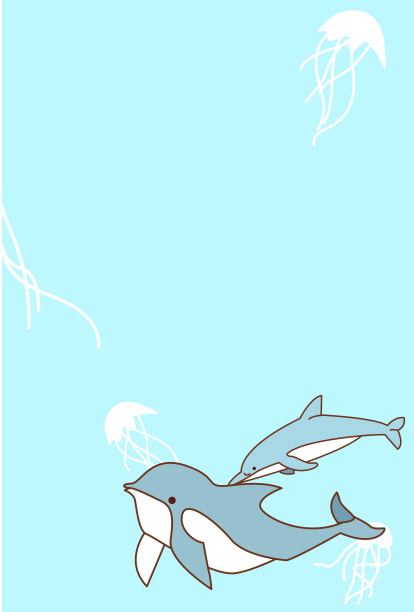 很酷的海豚和水母背景材料。图片下载