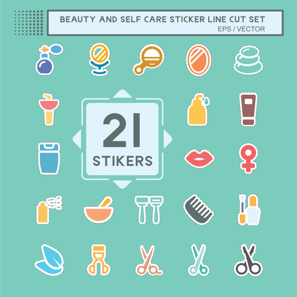 贴纸设定美容及自我护理线切割图片下载