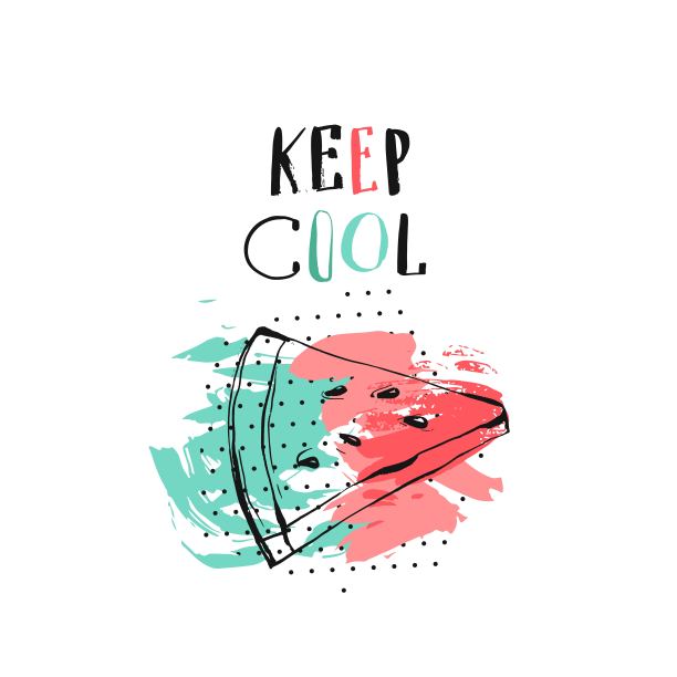 手绘矢量抽象创意不同寻常的夏天西瓜片有趣的插画，徒手纹理和手写的现代书法引用保持凉爽。日志、生日、时尚艺术。图片下载