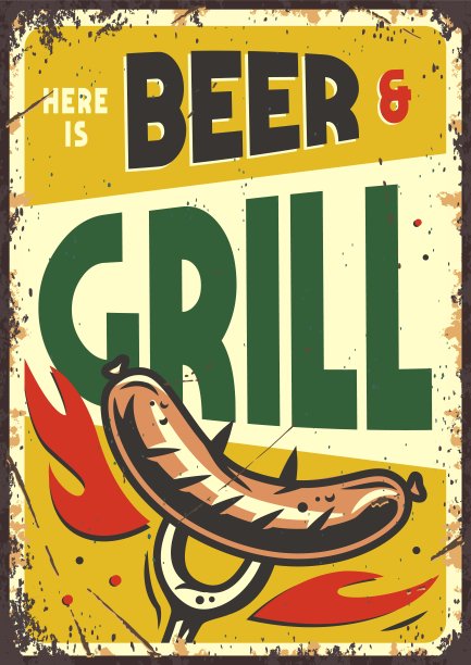 用叉子叉烤香肠的复古海报图片下载