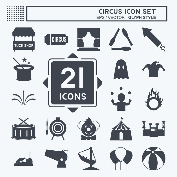 马戏团图标设置在时髦的字形风格孤立上图片下载