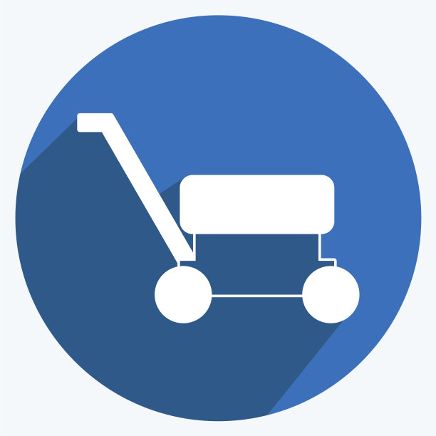 草坪割草机图标在时尚的长阴影风格图片下载