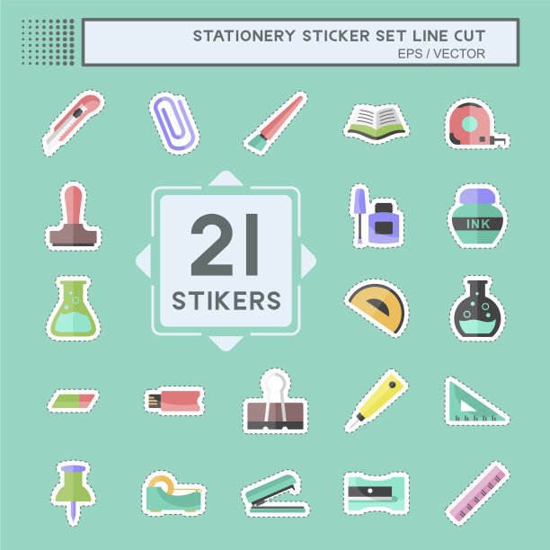 文具贴纸设置在潮流线削减图片下载