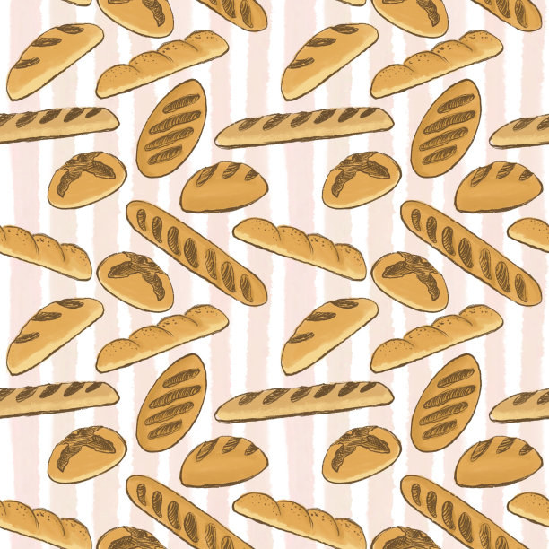 装饰烹饪图案的简单插图法棍面包在条纹背景图片下载