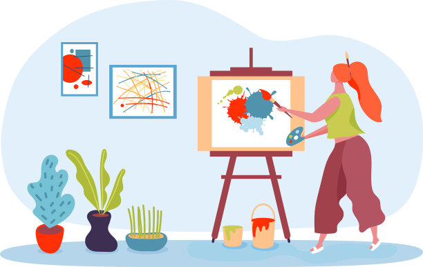 女艺术家在画布上画女性图片下载