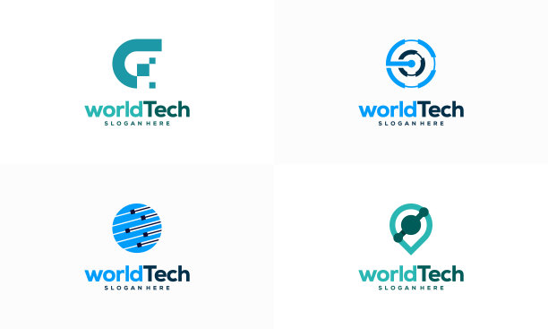 集现代世界科技符号设计概念矢量插图，抽象圆技术符号模板，线技术符号设计矢量图片下载