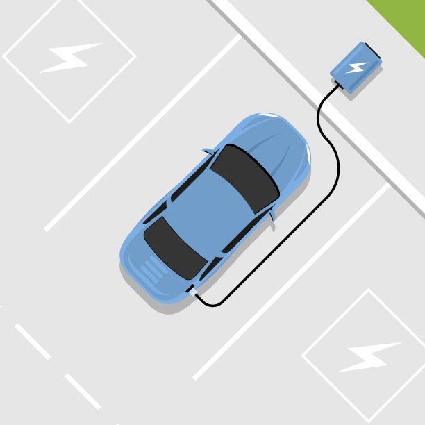 电动汽车充电器俯视图。电池混合动力汽车停车充电矢量图标图片下载