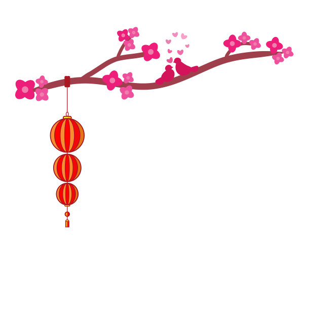 橙色灯笼挂在树上，挂满鲜花和爱图片下载