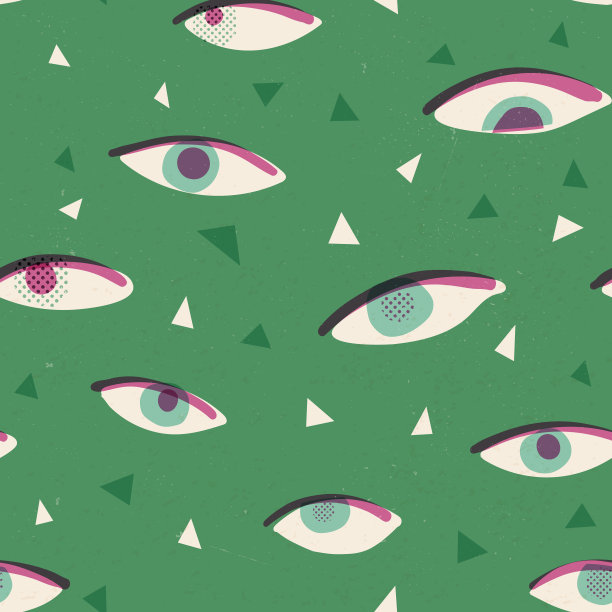 当代的眼睛与复古的振动无缝图案。深奥，靛蓝，魔术视觉矢量重复。神秘生物的蓝眼睛。手绘现代插画纺织品，织物，墙纸，包装纸等图片下载