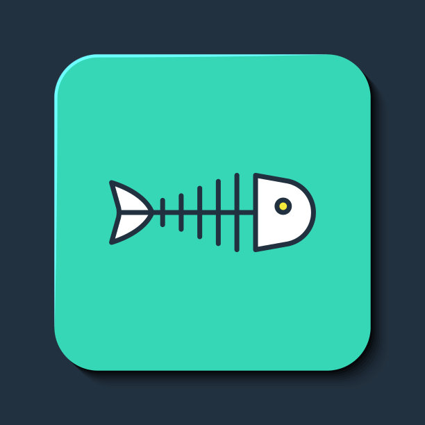 填充轮廓鱼骨骼图标孤立的蓝色图片下载