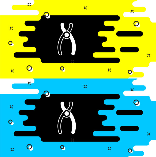 白色牙钳图标孤立在黑色上图片下载