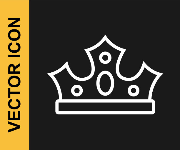 白线国王王冠图标孤立在黑色上图片下载