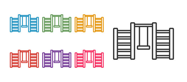 将线条木制瑞典墙图标孤立在上图片下载