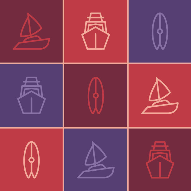 集线游艇帆船冲浪板和图标图片下载